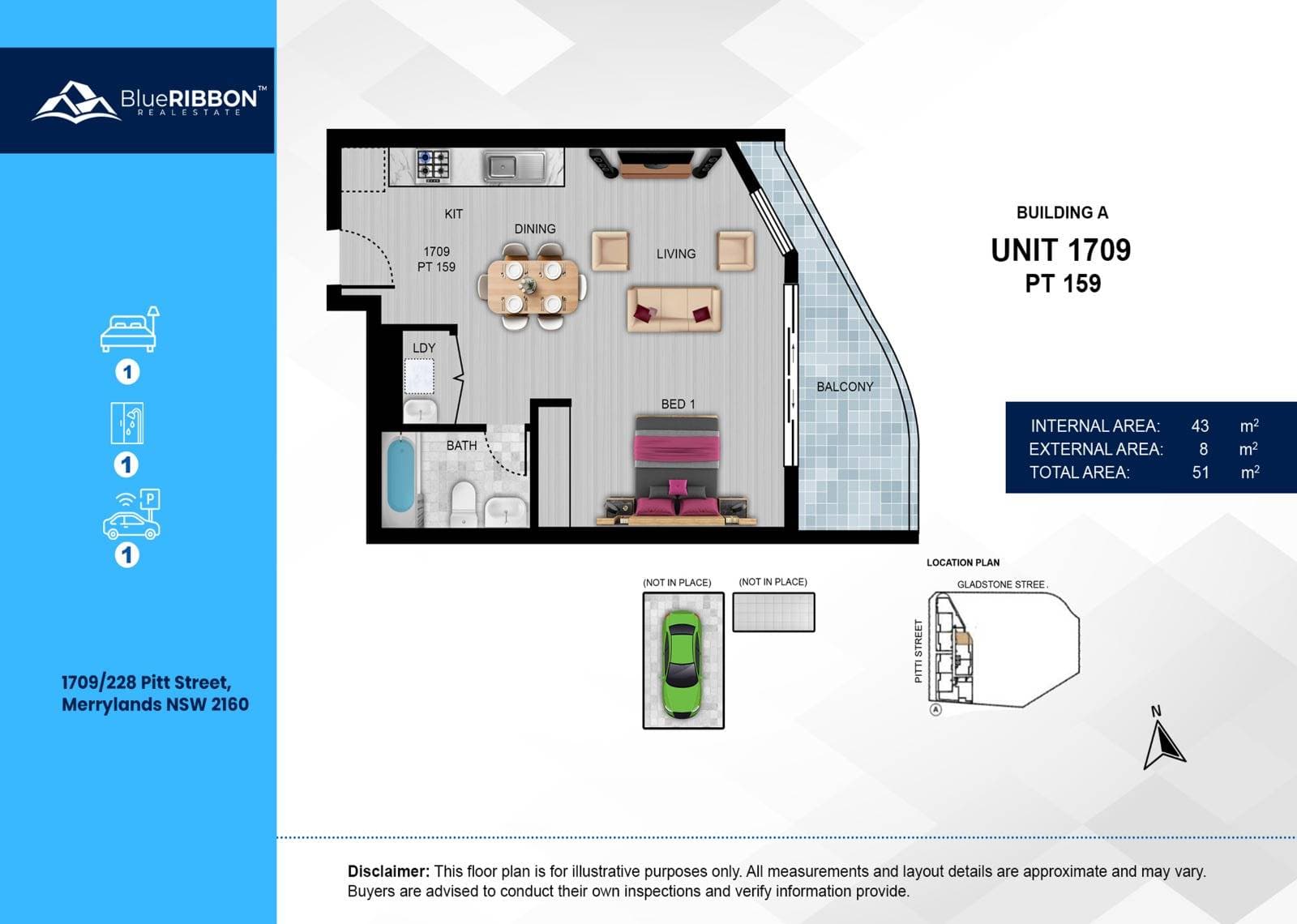 1709/228 Pitt Street, Merrylands, NSW, 2160 floor plan